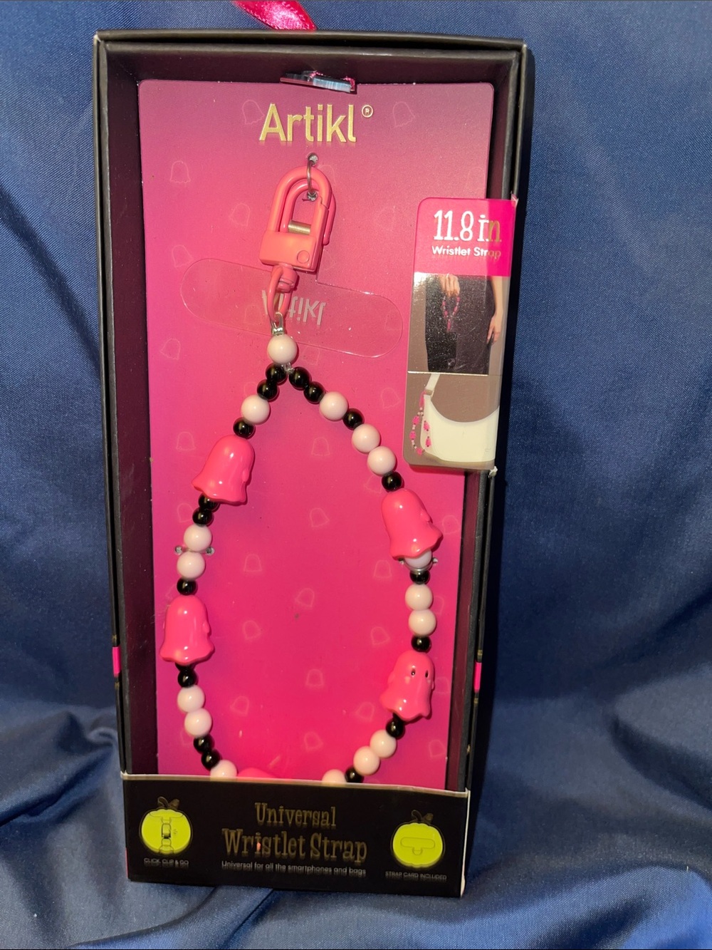 Artikl Universal Wristlet Strap- Black & White with Pink Ghosts